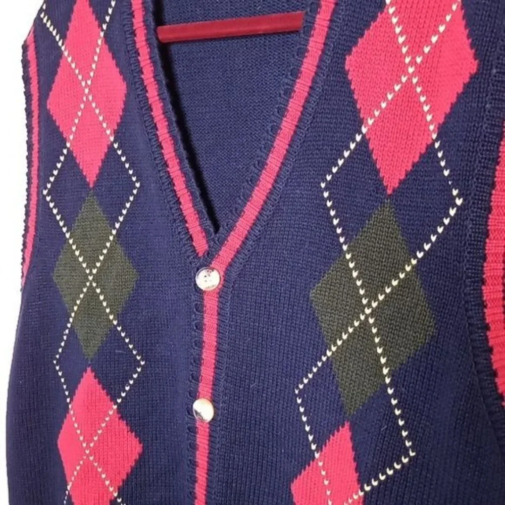 Vintage Woods & Gray Button-Down Argyle Sweater Vest Navy Green. XL 100%…